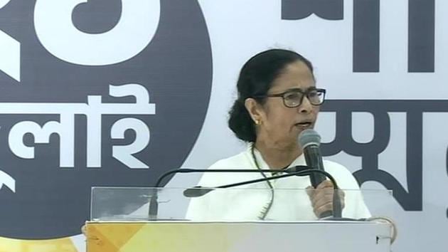 West Bengal chief minister and Trinamool Congress chief Mamata Banerjee addressing the party’s rally on Tuesday. (ANI Photo) West Bengal chief minister and Trinamool Congress chief Mamata Banerjee addressing the party’s rally on Tuesday. (ANI Photo)