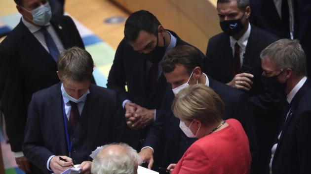 The leaders mulled a proposal from the five wealthy northern nations that suggested a coronavirus recovery fund with 350 billion euros of grants and the same amount in loans (AP Photo) The leaders mulled a proposal from the five wealthy northern nations that suggested a coronavirus recovery fund with 350 billion euros of grants and the same amount in loans (AP Photo)