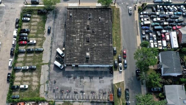 An aerial view of an outdoor Jetty Gym "Outside The Box" fitness workout session. More than 3,960,000 people in the United States alone have been infected with the coronavirus and at least 143,000 have died as of July 20 according to the worldometers coronavirus tracker. (Al Bello / Getty Images / AFP)