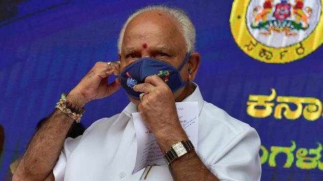 Karnataka Chief Minister BS Yediyurappa wear a face mask during 'Mask Day' rally organised by him in the wake of coronavirus pandemic in Bengaluru on June 18, 2020.(PTI File Photo)