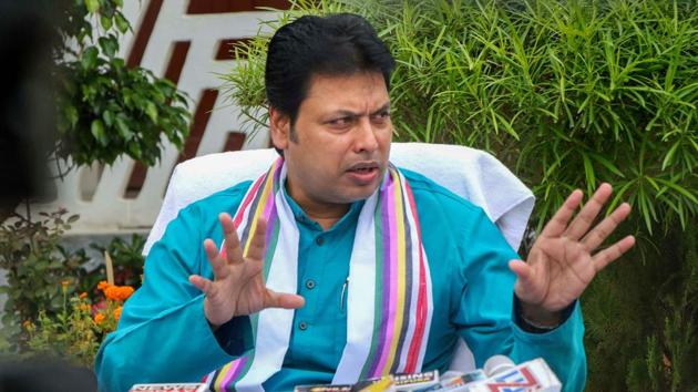 Tripura chief minister Biplab Kumar Deb had landed in a soup after Congress spokesperson Randeep Singh Surjewala circulated a video on social media that quickly went viral. (PTI file photo) Tripura chief minister Biplab Kumar Deb had landed in a soup after Congress spokesperson Randeep Singh Surjewala circulated a video on social media that quickly went viral. (PTI file photo)