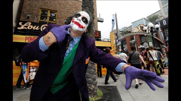 Fan Stuart Mazzeo, dressed as the Joker, on day two of Comic-Con International held at the San Diego Convention Centre on July 13, 2012. (Denis Poroy/Invision/AP)