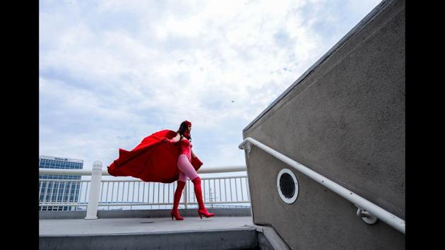 Gillian Owen, dressed as Scarlet Witch, on day four of Comic-Con International in San Diego on July 20, 2013. (Denis Poroy/Invision/AP)