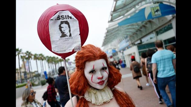 Ana Niebla, dressed as “Princess Pennywise” before preview night of Comic-Con International in San Diego on July 17, 2019. (Chris Pizzello/Invision/AP)