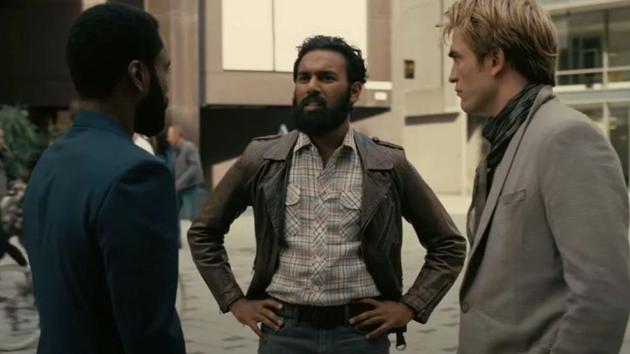 Himesh Patel with Robert Pattinson and John David Washington, in a still from Tenet.