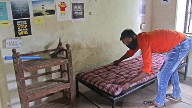 A teacher in Bibwewadi, tested positive, but had no symptoms. She now lives alone in her apartment but has her son-in-law, who is a doctor, taking care of her.(Ravindra Joshi/HT PHOTO) A teacher in Bibwewadi, tested positive, but had no symptoms. She now lives alone in her apartment but has her son-in-law, who is a doctor, taking care of her.(Ravindra Joshi/HT PHOTO)