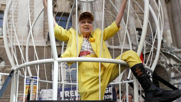Vivienne Westwood demonstrates outside the Old Bailey in support of Julian Assange, in London, Britain. (REUTERS/Peter Nicholls)