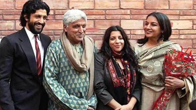 Javed Akhtar poses with his family.