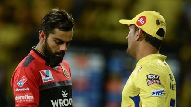 Chennai Super Kings cricket captain Mahendra Singh Dhoni (L) shakes hands with Royal Challengers Bangalore cricket captain Virat Kohli (R) after winning the Indian Premier League (IPL) Twenty20 cricket match between Chennai Super Kings and Royal Challengers Bangalore at the M. A. Chidhambaram Stadium in Chennai on March 23, 2019.(AFP) Chennai Super Kings cricket captain Mahendra Singh Dhoni (L) shakes hands with Royal Challengers Bangalore cricket captain Virat Kohli (R) after winning the Indian Premier League (IPL) Twenty20 cricket match between Chennai Super Kings and Royal Challengers Bangalore at the M. A. Chidhambaram Stadium in Chennai on March 23, 2019.(AFP)