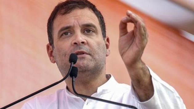Congress leader Rahul Gandhi speaks during a campaign rally in Haryana.(PTI file photo)