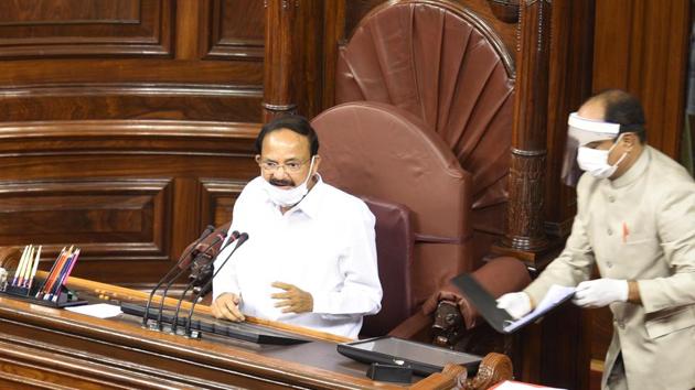 Chairman of the Rajya Sabha M Venkaiah Naidu urged the lawmakers to uphold rules and procedures when discharging their duties and not fall prey to disruptions. He said his plan to administer oath earlier had to be put on hold due to the coronavirus-induced travel restrictions and concerns by members over travelling long distance, PTI reported. (Arvind Yadav / HT Photo)