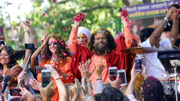 Swami Chidanand Saraswati has been booked as the first respondent in a case of encroachment and construction over forest land. (HT Photo/File) Swami Chidanand Saraswati has been booked as the first respondent in a case of encroachment and construction over forest land. (HT Photo/File)