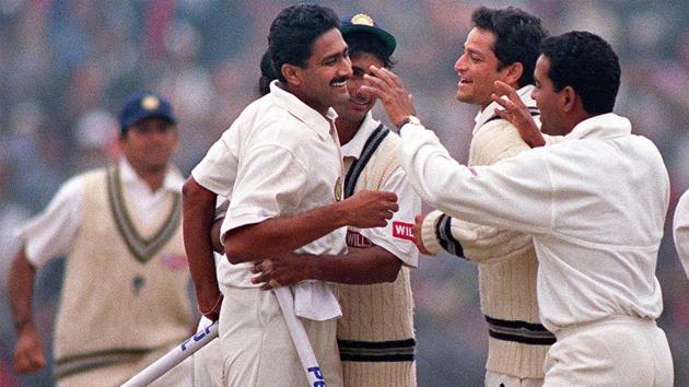 Anil Kumble picked up all 10 Pakistan wickets to help India to a series-levelling win in 1999.(AFP Image) Anil Kumble picked up all 10 Pakistan wickets to help India to a series-levelling win in 1999.(AFP Image)