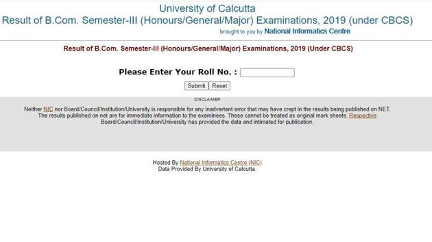 Calcutta University B.Com results.(Screengrab)