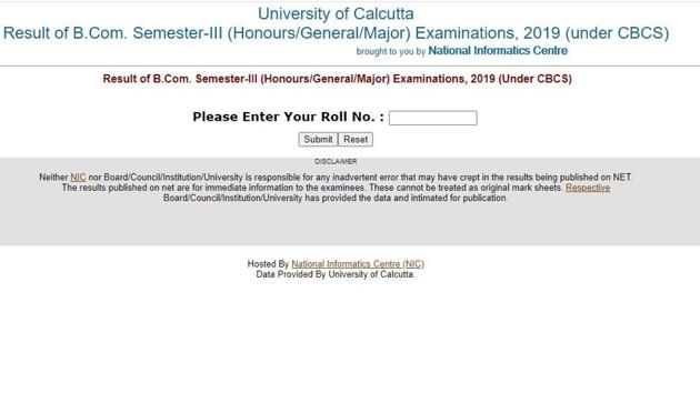Calcutta University B.Com results.(Screengrab) Calcutta University B.Com results.(Screengrab)