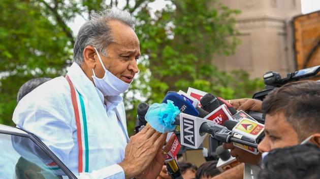 Rajasthan Chief Minister Ashok Gehlot addresses media personnel outside a hotel, where Congress leaders and MLA's are staying, in Jaipur. (PTI) Rajasthan Chief Minister Ashok Gehlot addresses media personnel outside a hotel, where Congress leaders and MLA's are staying, in Jaipur. (PTI)