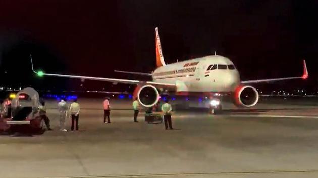 An Air India flight carrying 125 passengers from Kyrgyzstan arrives at Devi Ahilya Bai Holkar Airport under the Vande Bharat Mission, in Indore.(PTI) An Air India flight carrying 125 passengers from Kyrgyzstan arrives at Devi Ahilya Bai Holkar Airport under the Vande Bharat Mission, in Indore.(PTI)