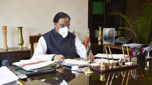 Union Human Resource Development Minister Ramesh Pokhriyal 'Nishank' (Arvind Yadav/HT PHOTO)