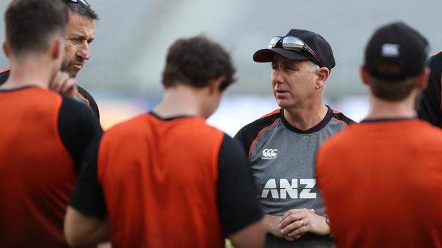 Gary Stead, coach of New Zealand addresses the team during a New Zealand Test team training session at Optus Stadium.(Getty Images)
