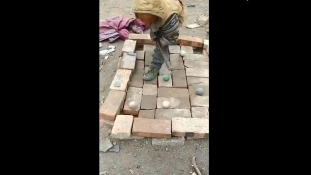 The image shows the kid playing. (Twitter/Lt Gen Gyan Bhushan) The image shows the kid playing. (Twitter/Lt Gen Gyan Bhushan)