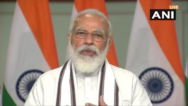 Prime Minister Narendra Modi at the launch of the ICMR’s ‘high-throughput’ coronavirus testing facilities in Mumbai, Kolkata and Nodia(ANI)