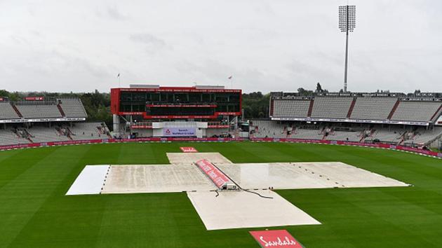 Gloomy scenes at Old Trafford as it continues to rain in Manchester. (Getty Images) Gloomy scenes at Old Trafford as it continues to rain in Manchester. (Getty Images)