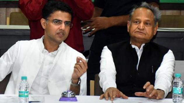 Rajasthan chief minister Ashok Gehlot with former deputy chief minister Sachin Pilot during a party committee meeting in Jaipur September 2019.(PTI File Photo)