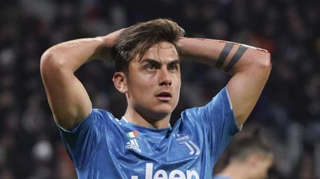 Juventus' Paulo Dybala reacts after missing a chance to score.(AP)