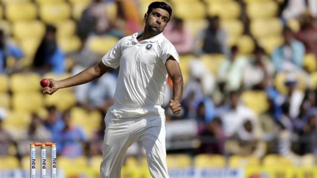 India's Ravichandran Ashwin bowls a delivery during the fourth day of their second test cricket match against Sri Lanka in Nagpur, India, Monday, Nov. 27, 2017. (AP Photo/Rajanish Kakade)(AP)