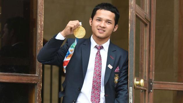 Jeremy Lalrinnunga during the IOA Felicitation Ceremony for Team India Medalists of Buenos Aires 2018 Summer Youth Olympic Games(Getty Images)