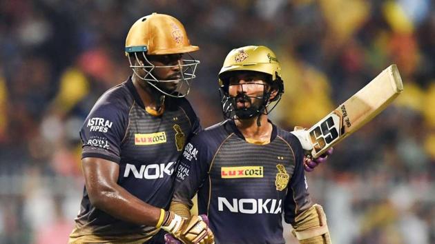 File image of Dinesh Karthik and Andre Russell. (IPL) File image of Dinesh Karthik and Andre Russell. (IPL)