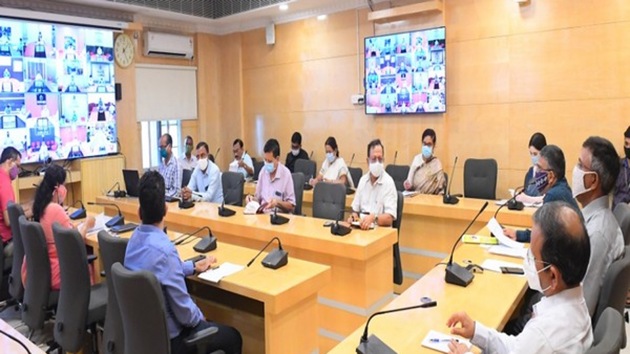 Odisha chief secretary Asit Tripathy reviewed the extent of surveillance, quantum of testing, availability of Covid care centres, Covid health facilities, medicines and test kits.(ANI Photo)