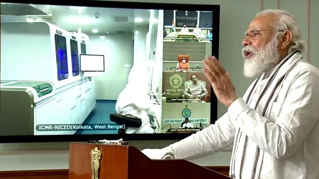 Prime Minister Narendra Modi speaks during the launch of 3 new high-throughput labs of ICMR at Noida, Kolkata and Mumbai via video conferencing, in New Delhi. (ANI) Prime Minister Narendra Modi speaks during the launch of 3 new high-throughput labs of ICMR at Noida, Kolkata and Mumbai via video conferencing, in New Delhi. (ANI)