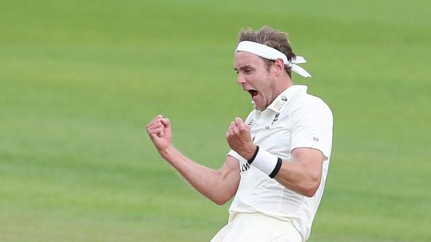 Cricket - Third Test - England v West Indies - Emirates Old Trafford, Manchester, Britain - July 25, 2020 England's Stuart Broad celebrates the wicket of West Indies' Roston Chase, as play resumes behind closed doors following the outbreak of the coronavirus disease (COVID-19) Martin Rickett/Pool via REUTERS(REUTERS) Cricket - Third Test - England v West Indies - Emirates Old Trafford, Manchester, Britain - July 25, 2020 England's Stuart Broad celebrates the wicket of West Indies' Roston Chase, as play resumes behind closed doors following the outbreak of the coronavirus disease (COVID-19) Martin Rickett/Pool via REUTERS(REUTERS)