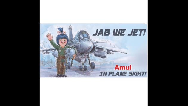 The dairy cooperative has dropped its signature cartoon sketch featuring the adorable Amul girl posing in front of the Rafale jet with a witty caption. (Twitter@Amul_Coop) The dairy cooperative has dropped its signature cartoon sketch featuring the adorable Amul girl posing in front of the Rafale jet with a witty caption. (Twitter@Amul_Coop)