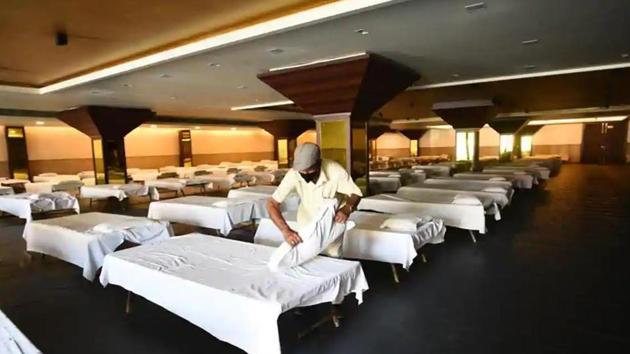 On June 12, when Covid cases in the Capital were surging, the Delhi government released a list of 77 banquet halls and 40 hotels that were to be converted into Covid facilities to quickly make up for the lack of hospital beds.(HT file photo) On June 12, when Covid cases in the Capital were surging, the Delhi government released a list of 77 banquet halls and 40 hotels that were to be converted into Covid facilities to quickly make up for the lack of hospital beds.(HT file photo)