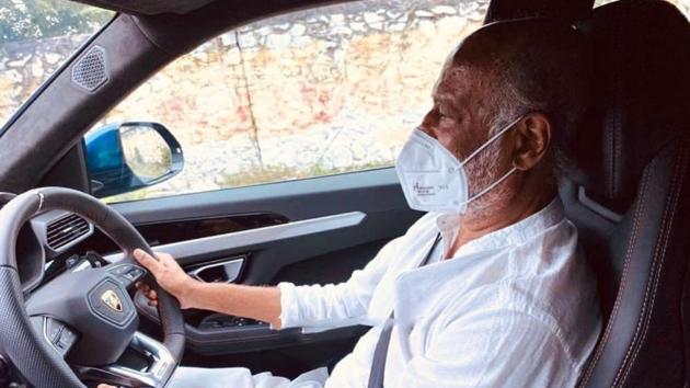 Rajinikanth’s picture of driving a Lamborghini with a face mask on went viral some days back.