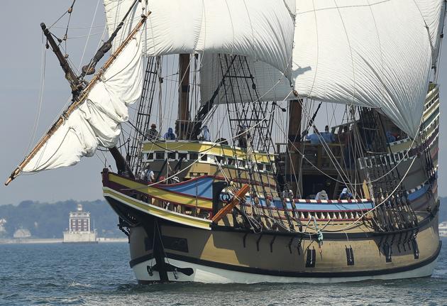 The Mayflower II sails through the waters of Fishers Island Sound off Groton, Conn., Tuesday, July 28, 2020, on the seventh day of two weeks of sea trials. (AP) The Mayflower II sails through the waters of Fishers Island Sound off Groton, Conn., Tuesday, July 28, 2020, on the seventh day of two weeks of sea trials. (AP)