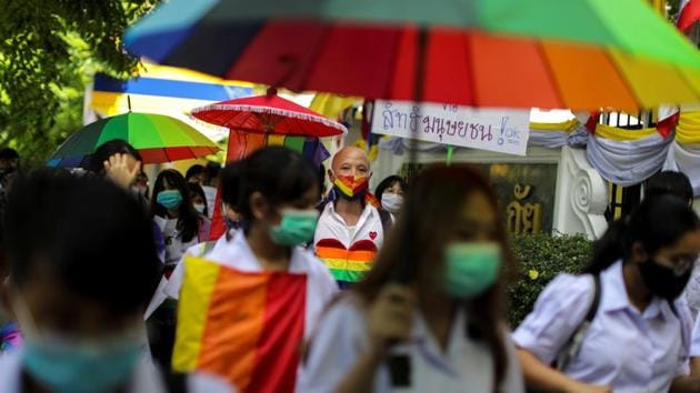 Members of a youth pride student group attend a rally for gender rights in Bangkok, Thailand July 29, 2020.(REUTERS/Athit Perawongmetha) Members of a youth pride student group attend a rally for gender rights in Bangkok, Thailand July 29, 2020.(REUTERS/Athit Perawongmetha)