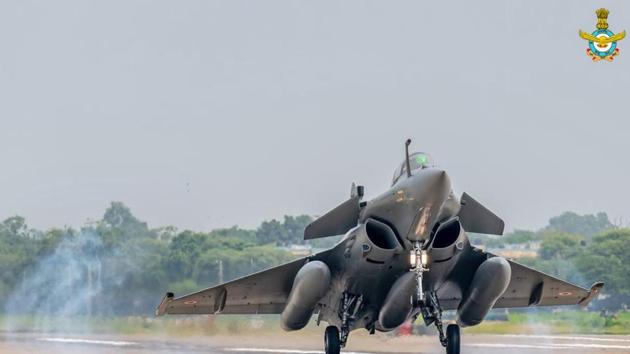 First five Rafale combat aircraft from France arrive at the Air Force Station, in Ambala.(PTI)