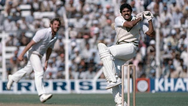 Kapil Dev pulls Ian Botham during a Test match between India and England at Wankhede Stadium in 1981.(Getty Images)