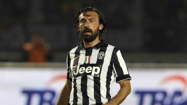 Juventus' Andrea Pirlo controls the ball during a friendly soccer match against Indonesia Super League All-Stars at Gelora Bung Karno stadium in Jakarta.(AP)