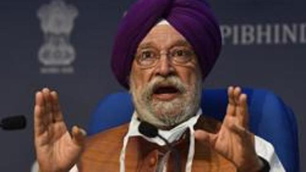 Union housing and urban affairs minister Hardeep Singh Puri launched ‘CREDAI Awaas App’ and NAREDCO’s online portal ‘HousingforAll.com’ through a video conference, on July, 2020.(Sanjeev Verma/HT File Photo)