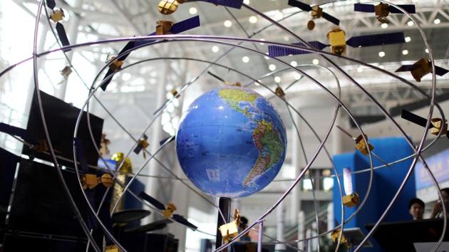 A model of the BeiDou navigation satellites system is seen at an exhibition to mark China's Space Day 2019 on April 24, in Changsha, Hunan province, China.(REUTERS)