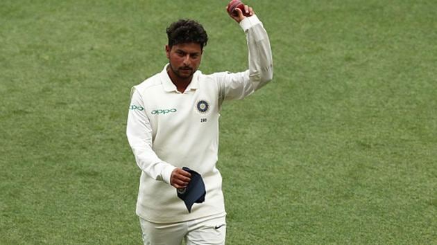 Kuldeep Yadav celebrates taking five wickets against Australia in Sydney.(Getty Images)