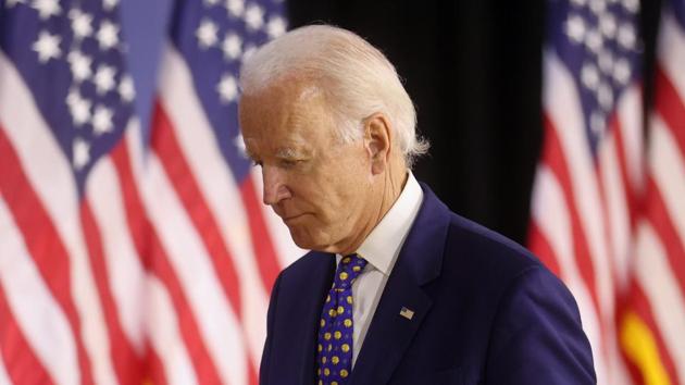Democratic presidential candidate and former Vice President Joe Biden departs after speaking about his plans to combat racial inequality at a campaign event in Wilmington, Delaware, US.(REUTERS)