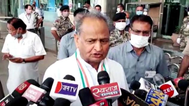 Rajasthan Chief Minister Ashok Gehlot speaks to media as he arrives at Jaipur Airport, in Jaipur on Friday, July 31, 2020.(ANI)