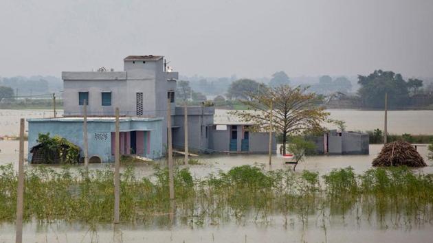 A partially submerged government building is seen in a flooded area in Bhagalpur district in Bihar, on July 28.(Reuters File Photo)