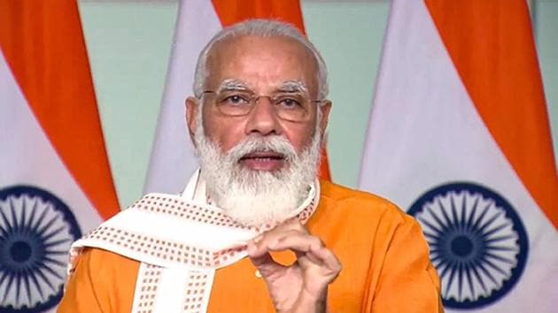 Prime Minister Narendra Modi addresses students at the Smart India Hackathon 2020 grand finale, through video conferencing, in New Delhi(Twitter)