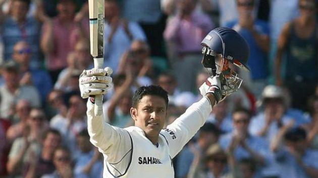 Anil Kumble celebrates his Test hundred. File image.(AFP)